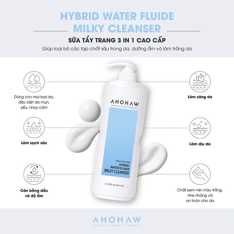 ☘Sữa Tẩy Trang Ahohaw Hybrid Water Fluide Milky Cleanser