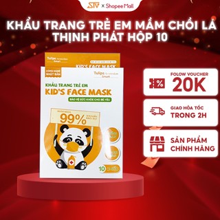 20 Khẩu Trang Trẻ Em - Kid's Face Mask Hiệu Tulips 4 Lớp Kháng Khuẩn Màu Trắng Cho Bé