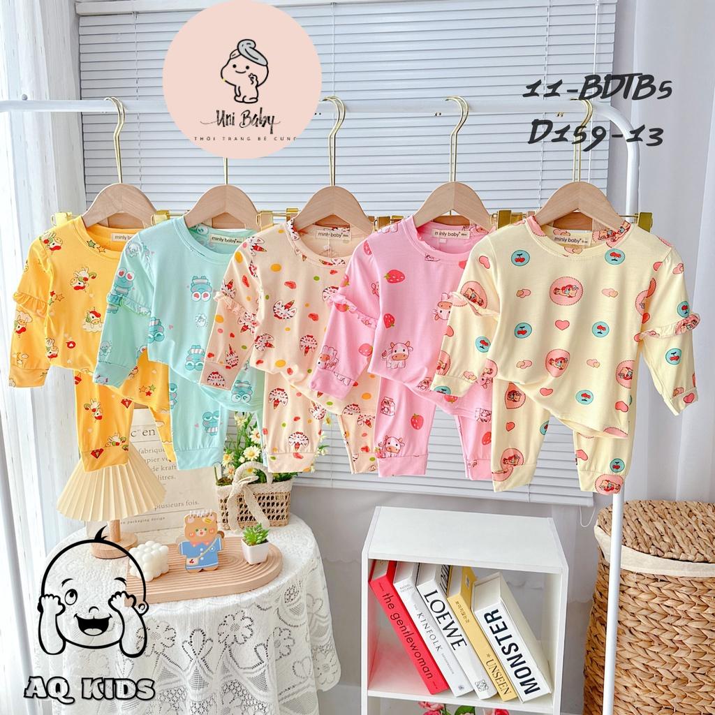 Bộ Thun Lạnh Minkymom, Minlybaby Dài Tay Size Đại Bé Gái Thiết Kế Phối Bèo Tay Dễ Thương Uni baby - BDTB5
