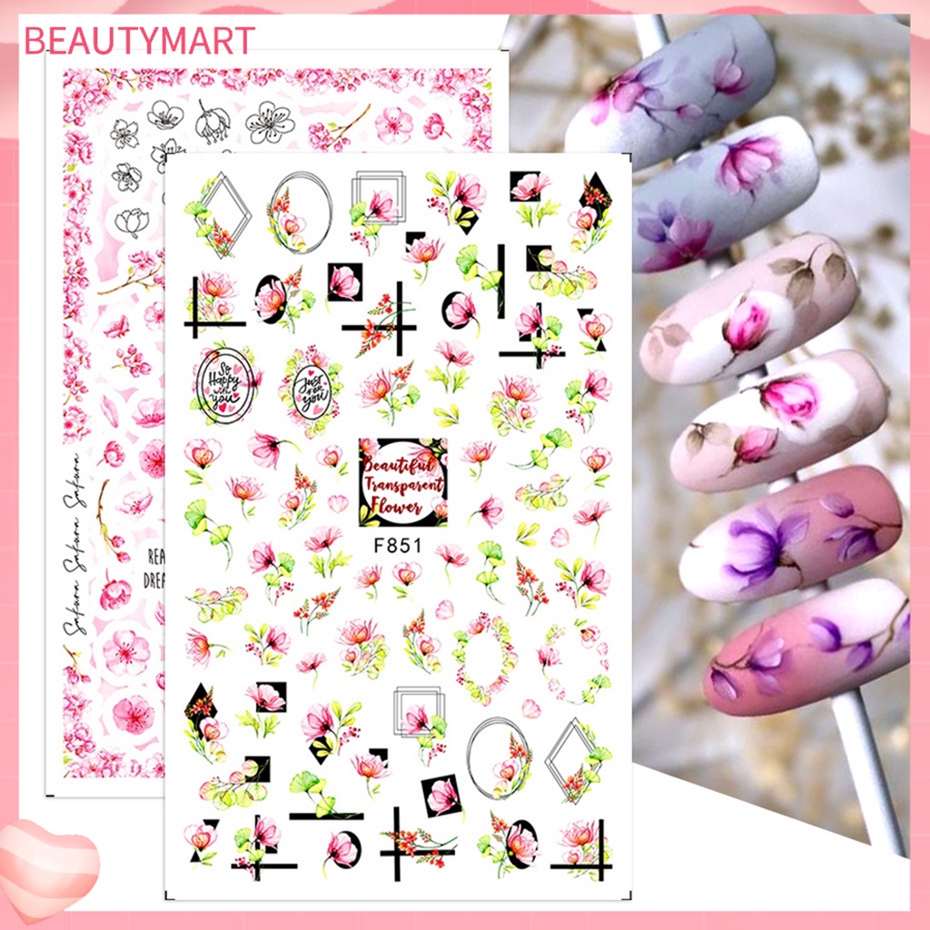 Miếng Dán Trang Trí Móng Tay Tự Dính Họa Tiết Hoa Nhiều Kiểu Xinh Xắn