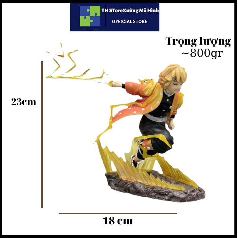 Mô hình Thanh gươm diệt quye Zenitsu cao 23cm fullbox màu, Figure Kimetsu Noyaiba