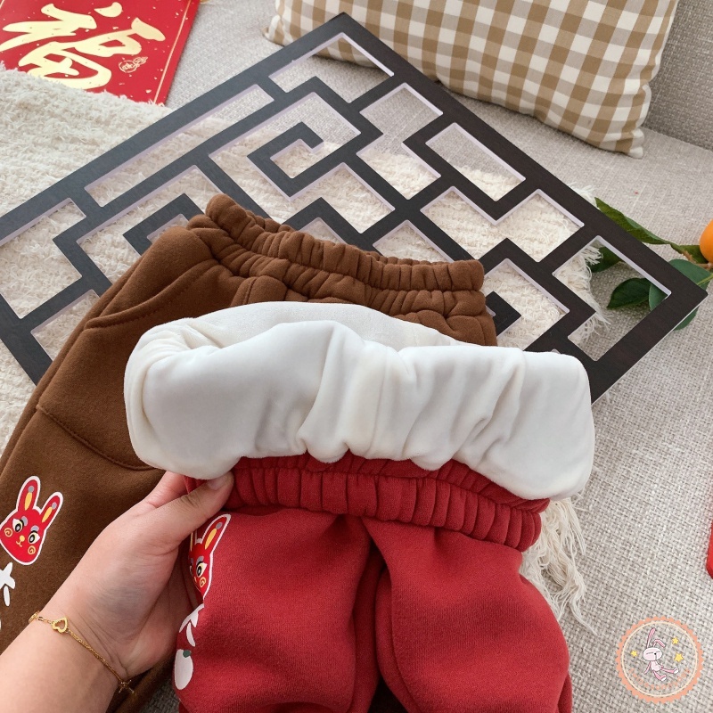 Quần Dài Dáng Rộng Lưng Thun Dày Dặn In Họa Tiết Hoạt Hình Dễ Thương Thời Trang Thu Đông Cho