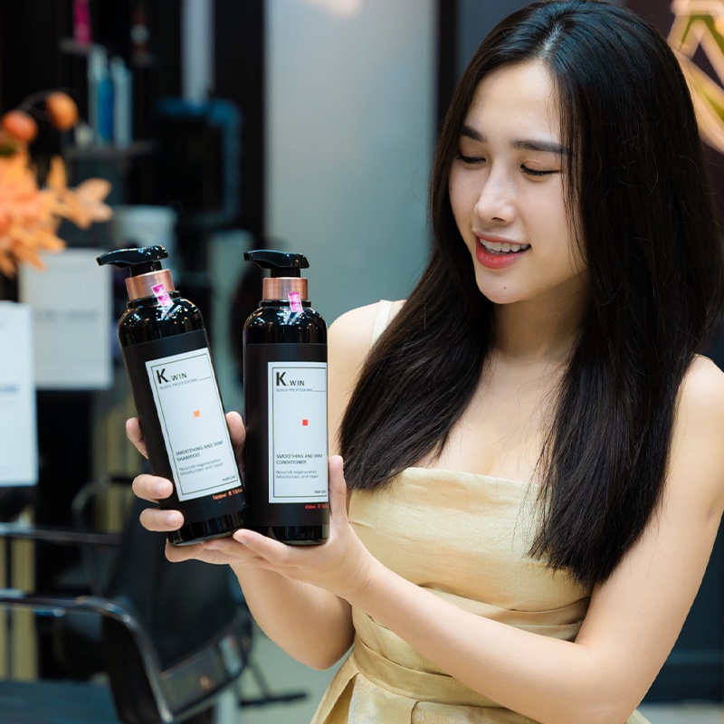 Dầu gội xả phục hồi tóc hư tổn chuyên sâu K.win smoothing and Shiny 650ml combo siêu mềm mượt tóc khô xơ uốn nhuộm duỗi