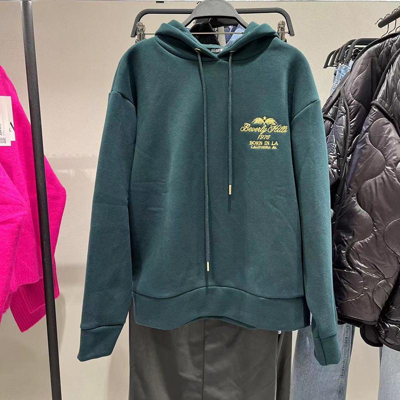 ZARA Áo Hoodie Dáng Rộng Thêu Họa Tiết Phong Cách Âu Mỹ Thời Trang Thu Đông Cho Nữ 5584467 501