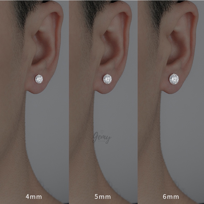 Khuyên tai nam nữ bạc 925 nụ mặt đá nhiều size đơn giản, unisex K129 K190(1 chiếc)| GEMY SILVER