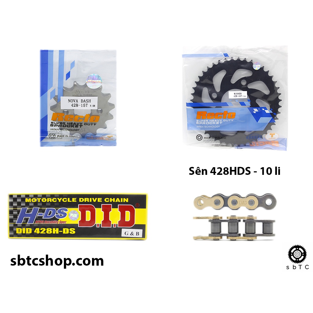 NSD Nhông dĩa RECTO sên DID vàng đen 10 li ly Honda Winner Sonic chính hãng Thái Lan