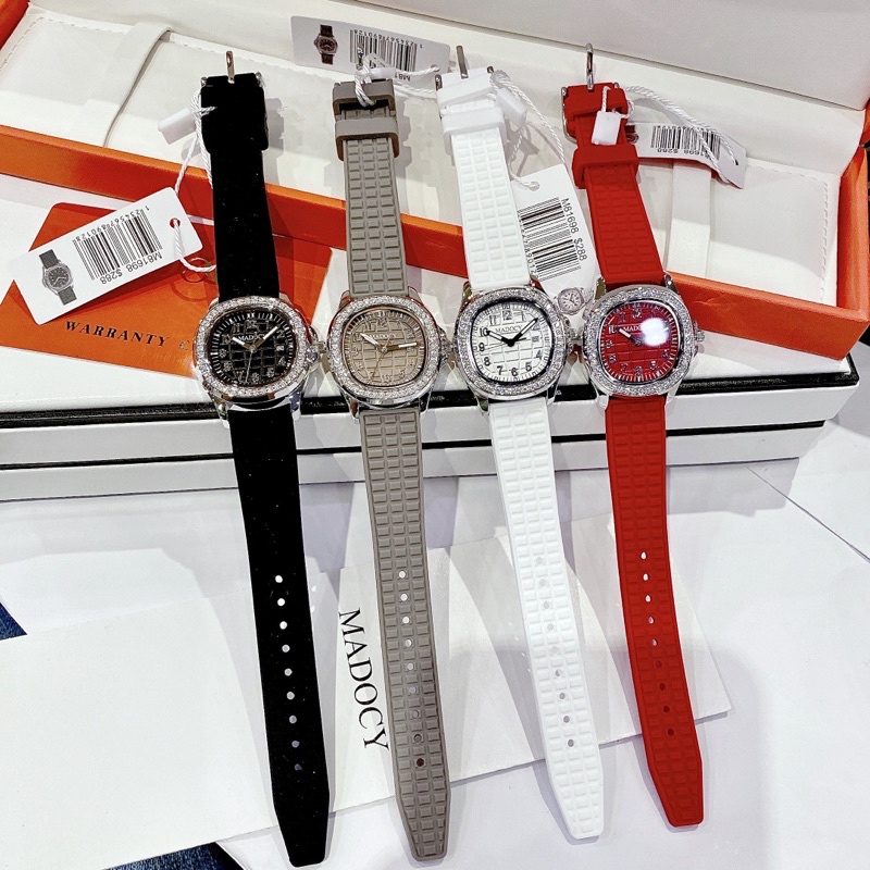 Đồng hồ nữ Madocy 81698 chính hãng mặt vuông đính đá dây silicon siz 32mm