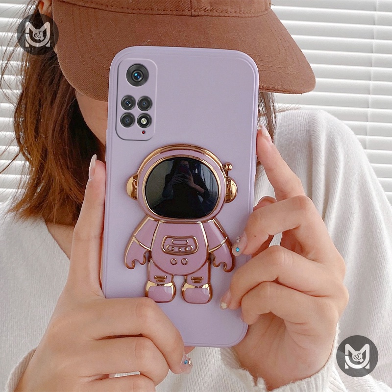 Ốp Điện Thoại Silicon Dẻo Vuông Hình Phi Hành Gia Có Giá Đỡ Cho Xiaomi Redmi Note 11T 11S 10 5G Note 9 9S 9Pro 8 8Pro