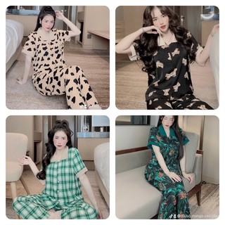 Bộ ngủ nữ, bộ pijama tay ngắn quần dài lụa mango cao cấp size 40-60kg