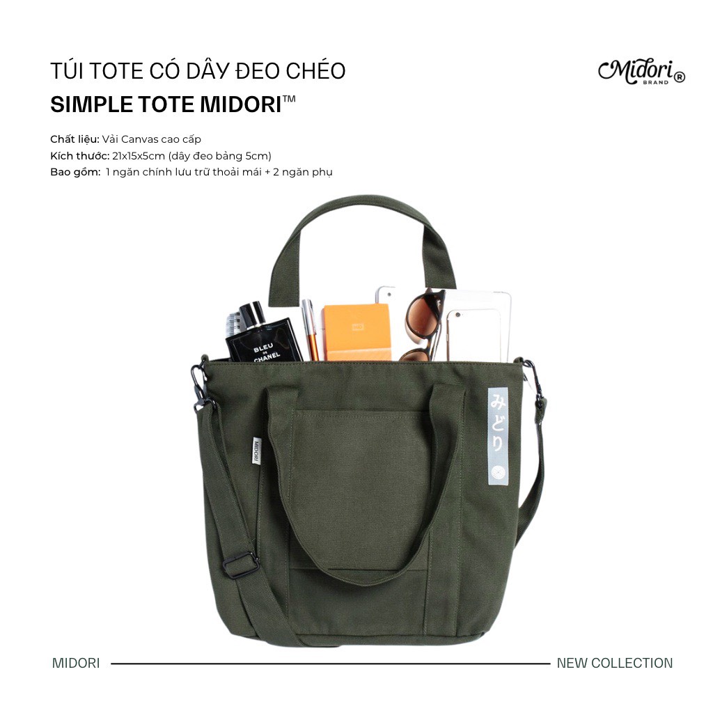 Túi Tote có dây đeo chéo Loại Lớn Simple Local Brand Mi Midori