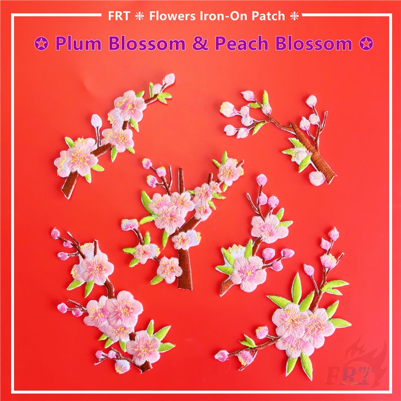 Miếng dán ủi hoặc thêu họa tiết hoa anh đào nguyên cành sắc nét DIY sáng tạo