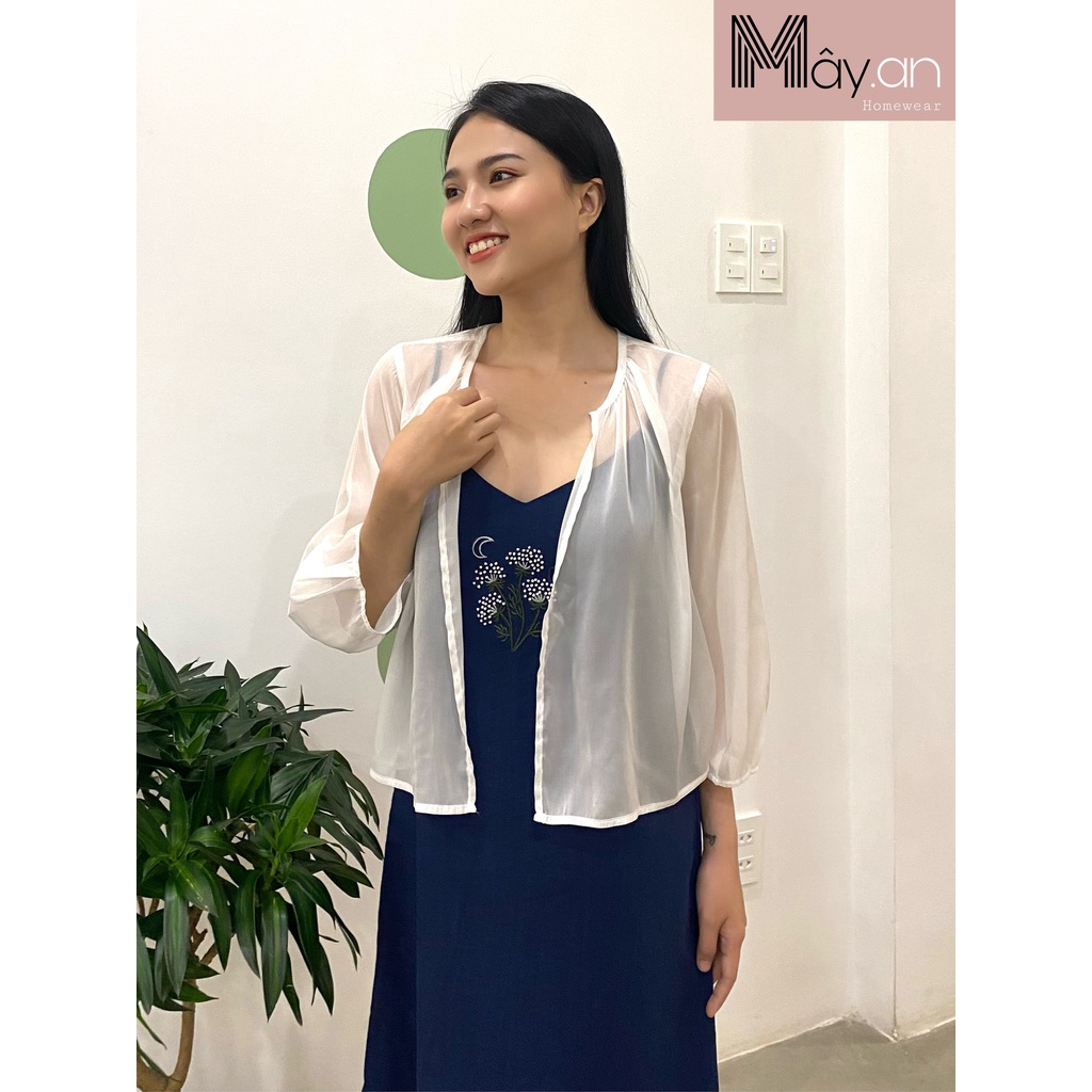 Đồ mặc nhà Mây Đầm 2 dây họa tiết thêu tay linen