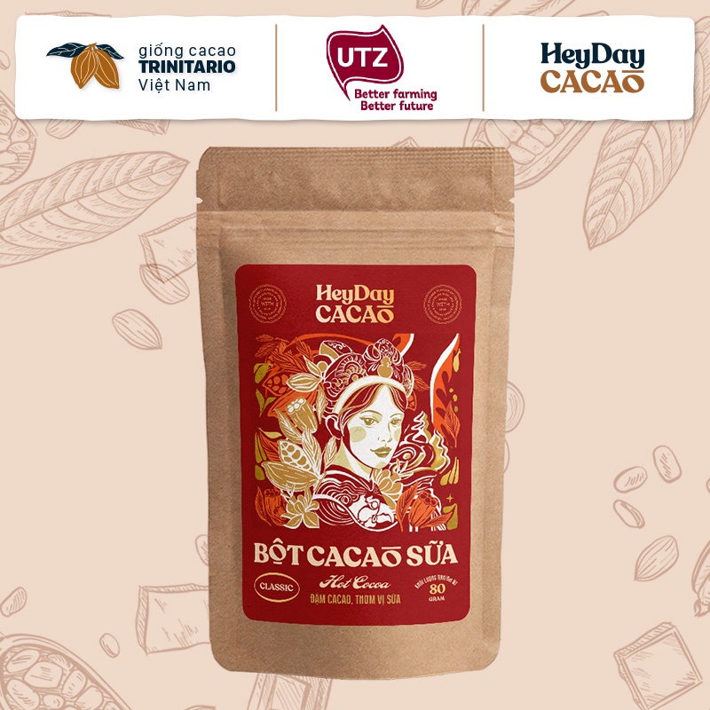 Bột cacao sữa Classic - Đậm cacao, thơm vị sữa – Túi 80g - BSp Thật - Heyday Cacao