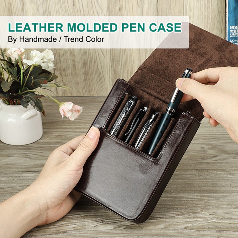 Túi Đựng Bút Bằng Da Màu Cà Phê Cổ Điển Cho Nam Và Nữ