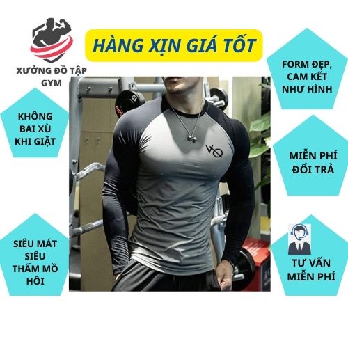 Áo  Thể Thao Nam VQ Sport Phối Màu  thun lạnh tập gym cổ tròn dài tay vải thoáng mát co giãn chuẩn form Nam Tính