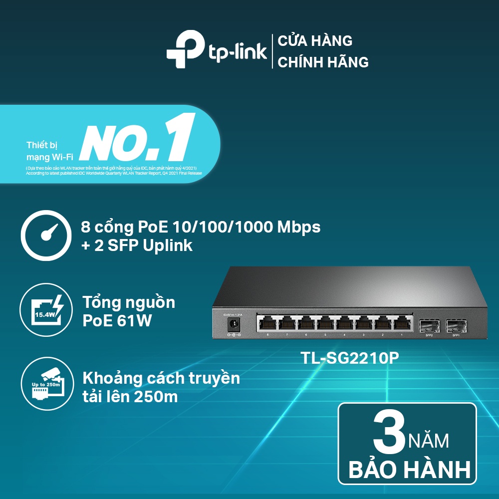  Bộ Chia Tín Hiệu Switch Smart JetStream TP-Link TL-SG2210P 10 cổng Gigabit với 8 Cổng PoE
