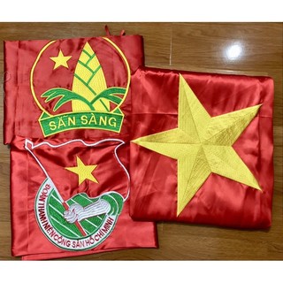 Combo 3 cờ tổ quốc, cờ đoàn, cờ đội thêu 1 mặt, kt 0,7x1,0m