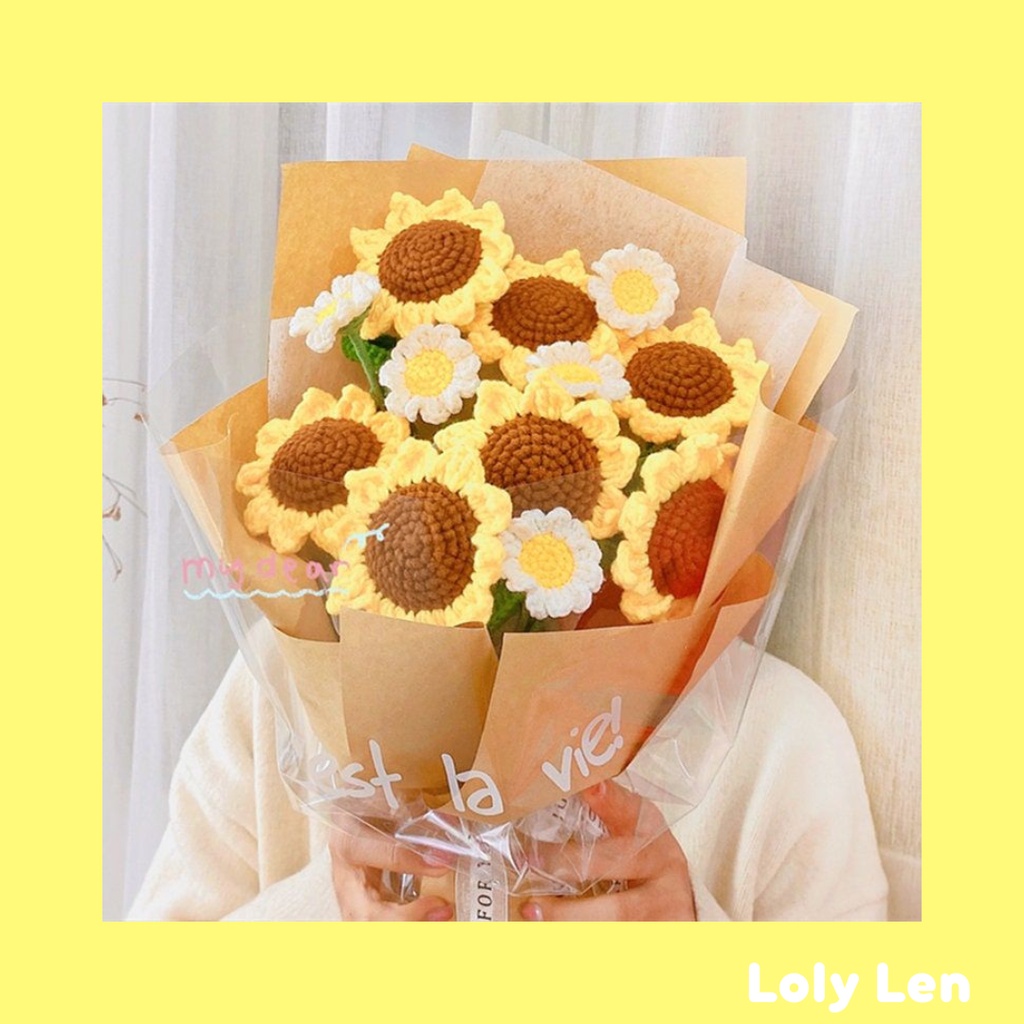 Hoa hướng dương bằng len, đan móc thủ công