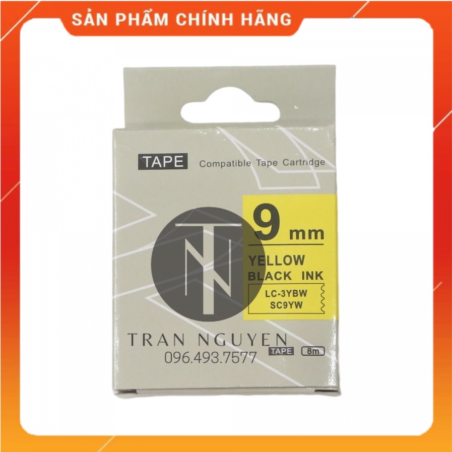 Nhãn in Tepra SC9YW  - Chữ đen nền vàng 9mm x 8m