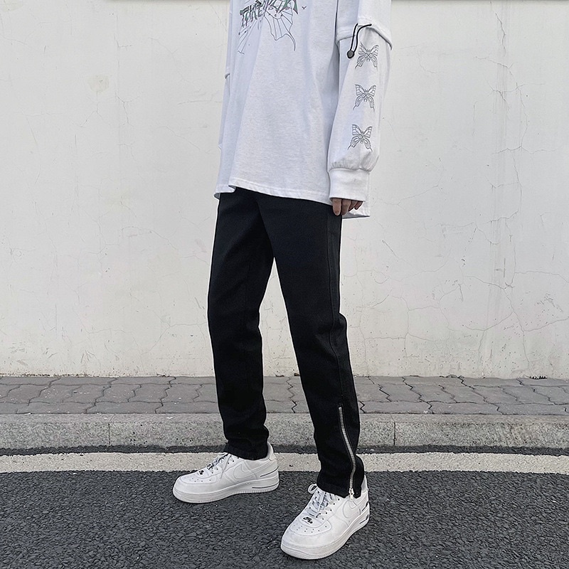 Quần jean zipper streetwear vải denim cao cấp Quixotic