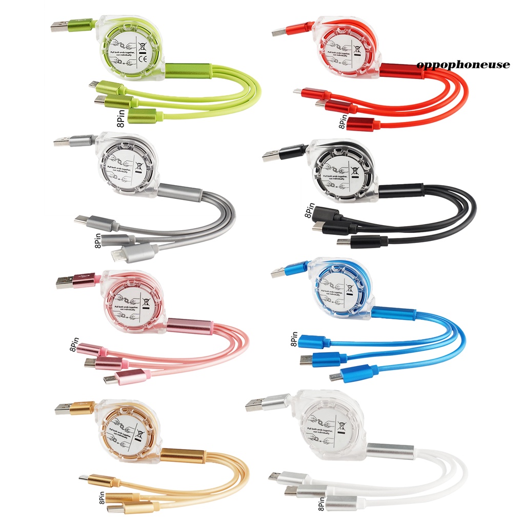 Dây Cáp Sạc Nhanh 3 Trong 1 Micro-USB 8 Pin 2.4A Cho Điện Thoại Oppo