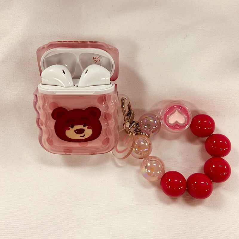 Vỏ Bảo Vệ Hộp Sạc Tai Nghe Bluetooth Không Dây airpods 1 / 2 / 3 / pro2 / 1 / 2 / 3 Hình Gấu / Dâu Tây Dễ Thương Kèm Dây Đeo