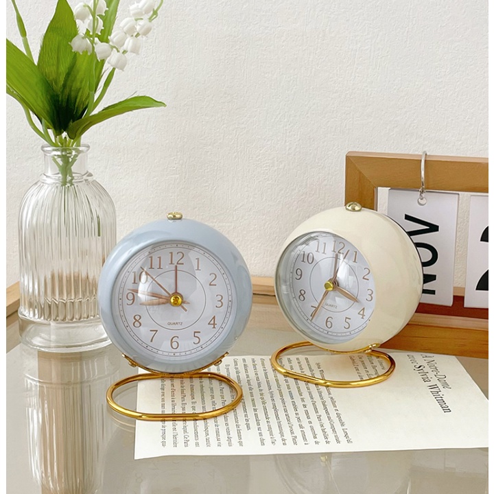 Đồng hồ báo thức để bàn phong cách Vintage, đồng hồ decor kiểu dáng Châu Âu có chuông reo