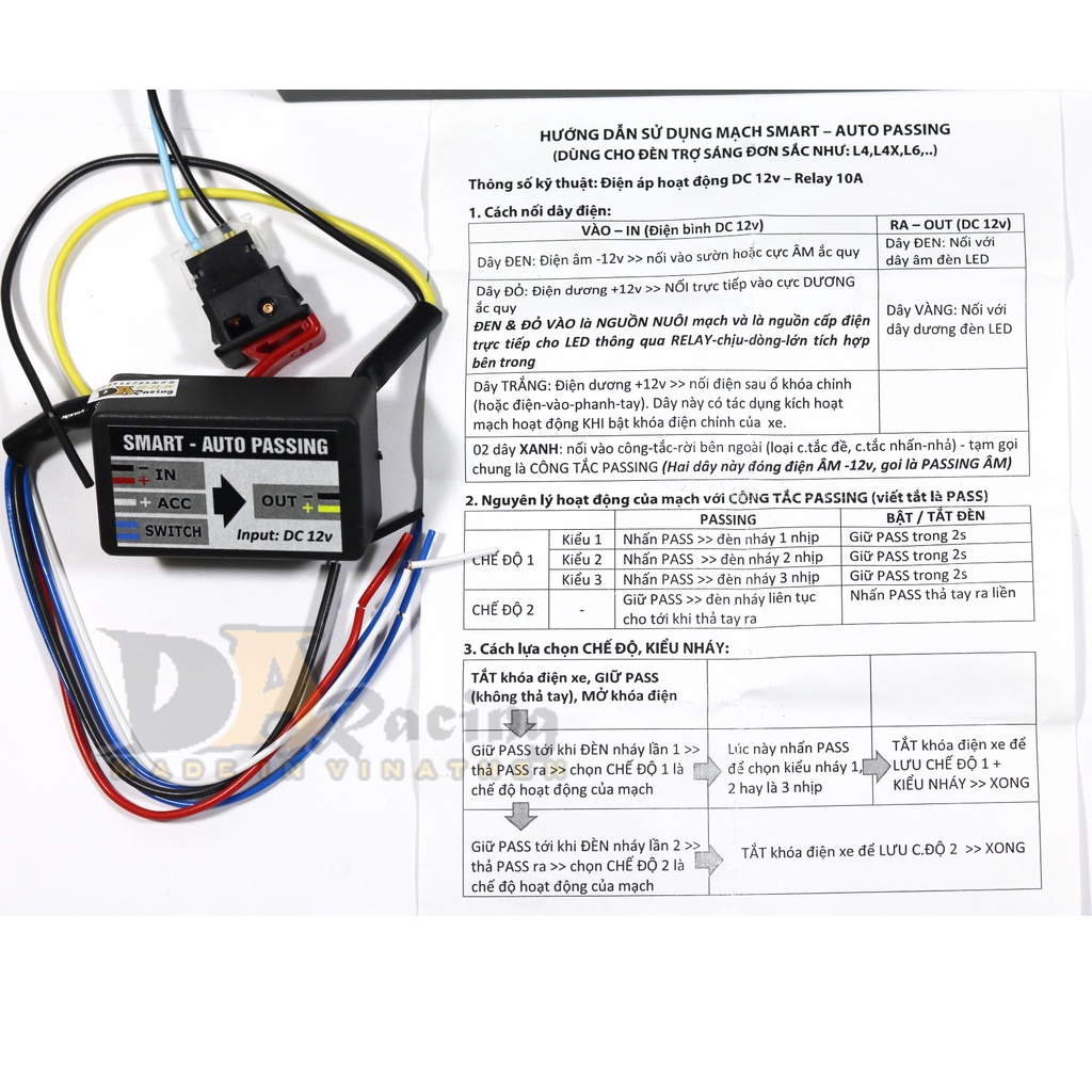 Mạch Pasing đèn trợ sáng 1 màu L4x,L6x,l9x vvv Tặng công tắc