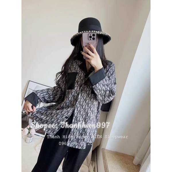 ♥️Hàng QC♥️Pijama tay dài quần dài 2 túi DOZZIRA dior’r_Thanhhien997_lụa satin cao cấp 736.