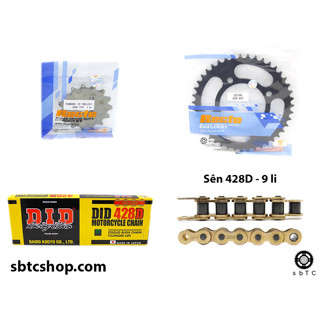 NSD Nhông dĩa Recto sên DID vàng Suzuki GZ150 chính hãng