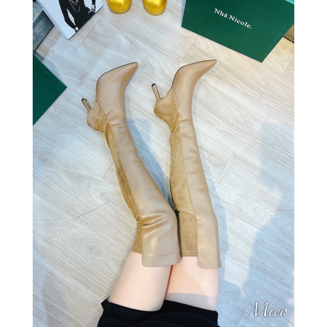 Boot đùi cao gót da pha nỉ nhung lót lông cao cấp 7p fullbox