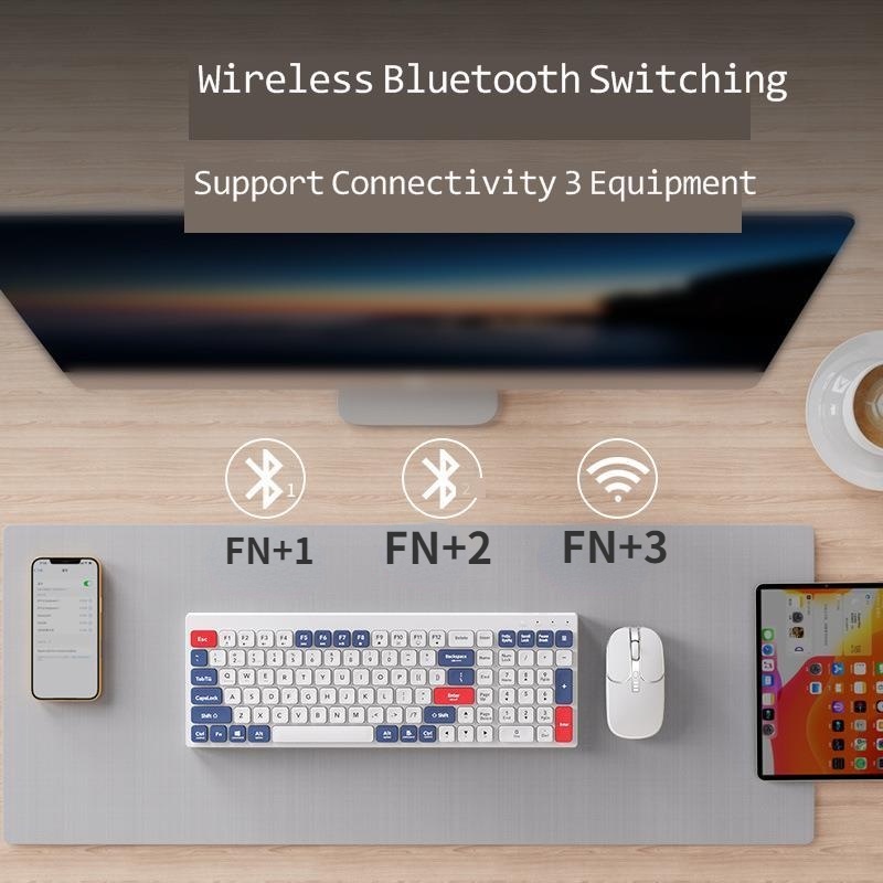Combo BàN PhíM + ChuộT Bluetooth Không Dây 2.4GHz 3 Chế Độ Im Lặng Cho Laptop / PC / Notebook / Windows