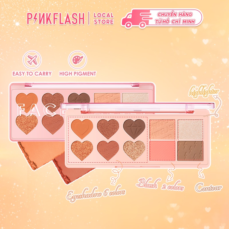 PINKFLASH Bảng phấn trang điểm có thể kết hợp màu trang điểm cho mặt/mắt 120g