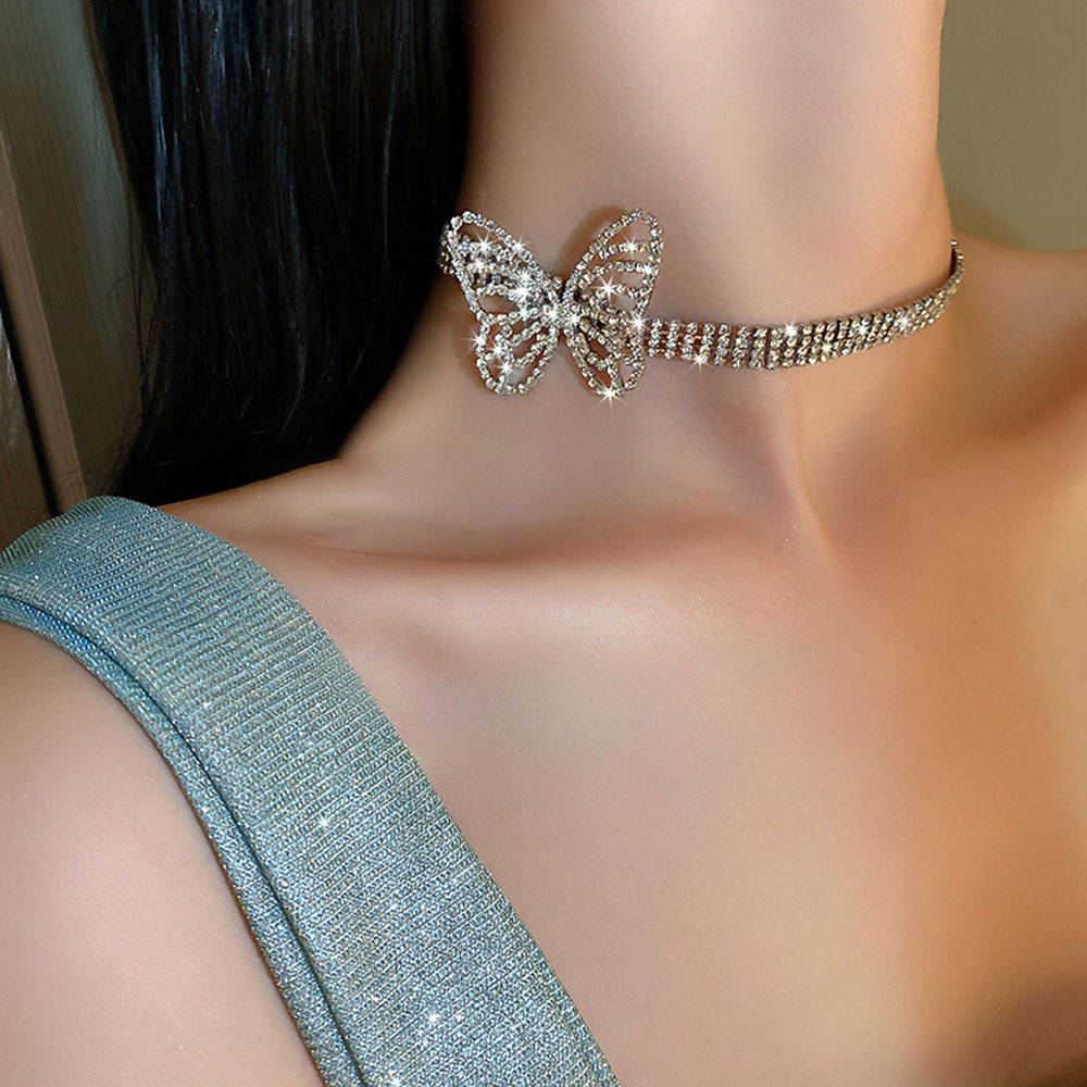 Xijing Vòng Cổ Choker Ngắn Hình Bướm Ba Chiều Đính Kim Cương Toàn Diện Sang Trọng