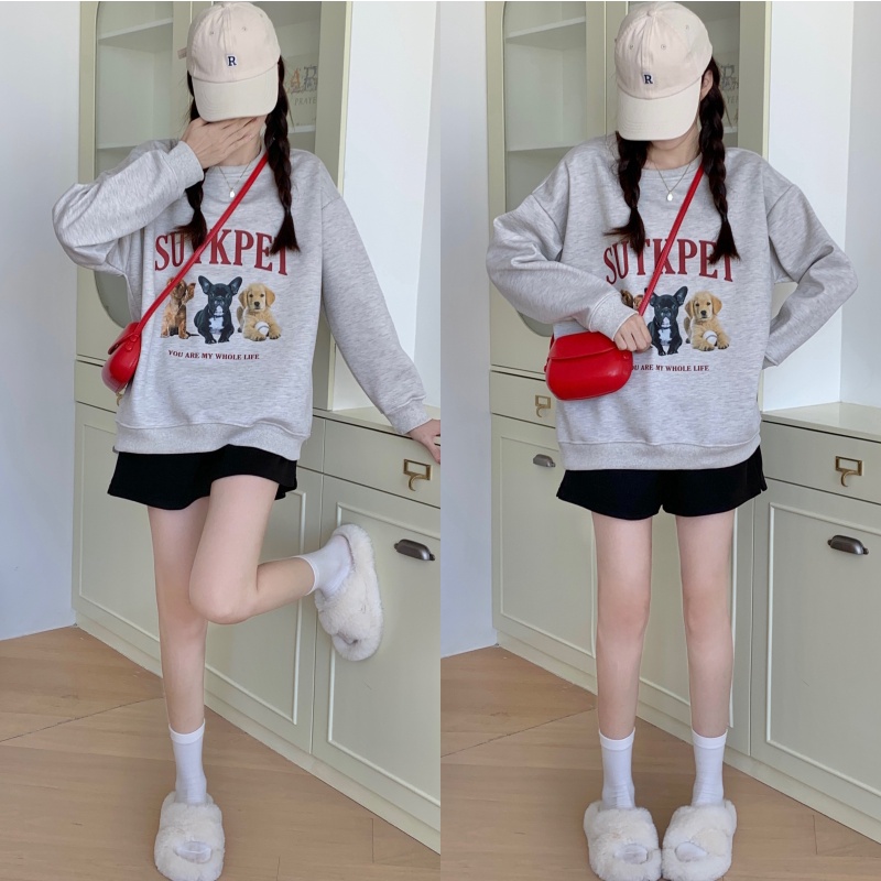 SUXI Áo Nỉ Dài Tay Cổ Tròn Màu Trơn In Chữ Thời Trang Cho Nữ