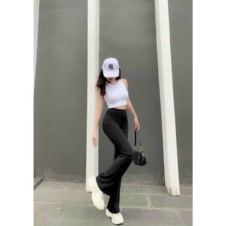 Quần ống loe, legging nữ, mẫu quần siêu hách dáng của năm, cạp thun eo có size đến 65kg , chất vải tăm cotton co giãn.03