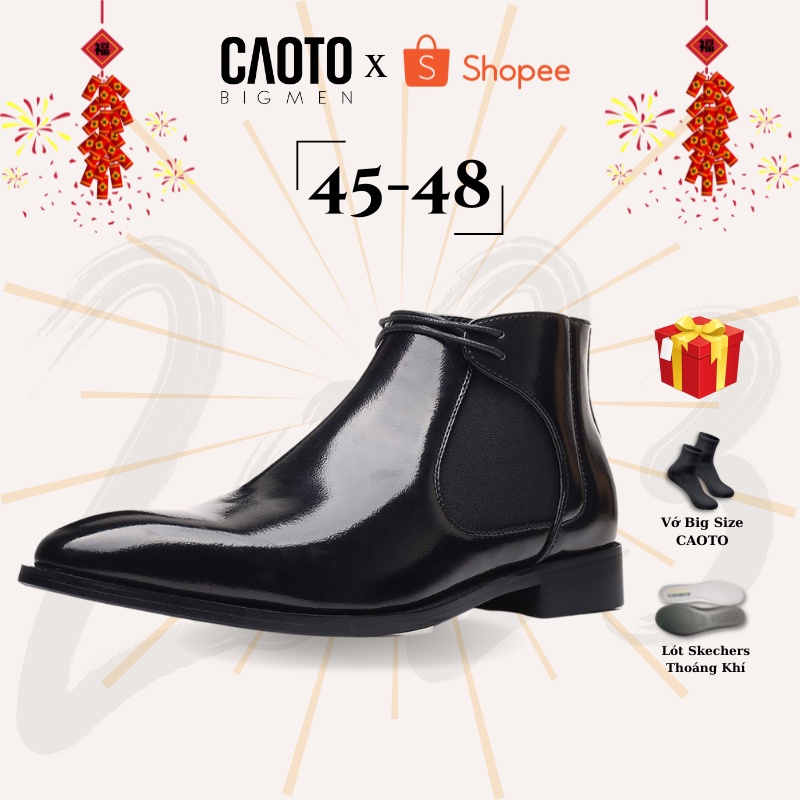 Giày Tây Nam Cao Cổ Thời Thượng Big Size 45 46 47 48 - Giày Tây Nam Chelsea Boot Cổ Cao Đen Bóng Big Size