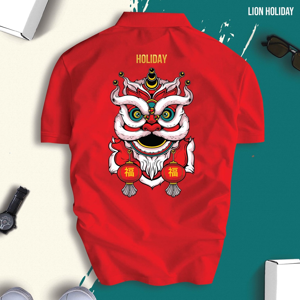 Áo Polo TẾT CON LÂN nam nữ cổ bẻ vải xịn Unisex, trẻ trung, thanh lịch LION HOLIDAY