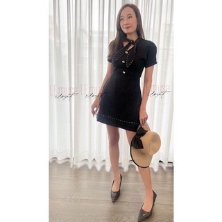 ĐẦM dạ tay ngắn cổ thắt chéo