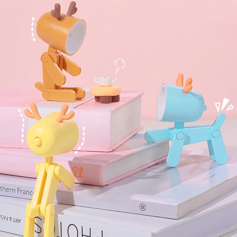 Đèn LED Đọc Sách Để Bàn Chạy Bằng Pin Hình Chú Hươu Dễ Thương Đa Năng