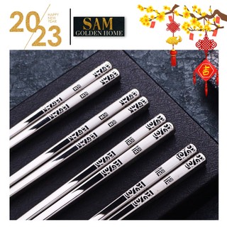 Đũa Inox 304 hàn quốc chống trơn trượt cao cấp mạ vàng mạ bạc titanium sang trọng siêu bền