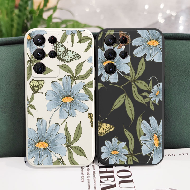 Bao Da Điện Thoại Họa Tiết Bướm Hoa Lan Cho samsung galaxy s23 s22 fe ultra plus Ốp