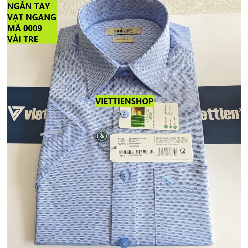(0009 Sn) ÁO SƠ MI VIỆT TIẾN NGẮN TAY VẠT NGANG VẢI TRE