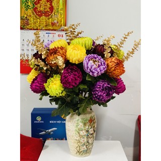 Hoa giả Hoa Cúc Mẫu Đơn lụa nhập khẩu loại 1 cao cấp,cúc đại đoá decor trang trí nhà cửa