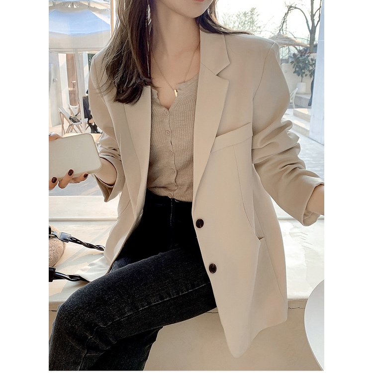 Áo khoác blazer dáng dài Hàn Quốc Áo choàng mùa đông 2 lớp dày dặn màu đen trắng form rộng sang trọng phù hợp đi dạo phố