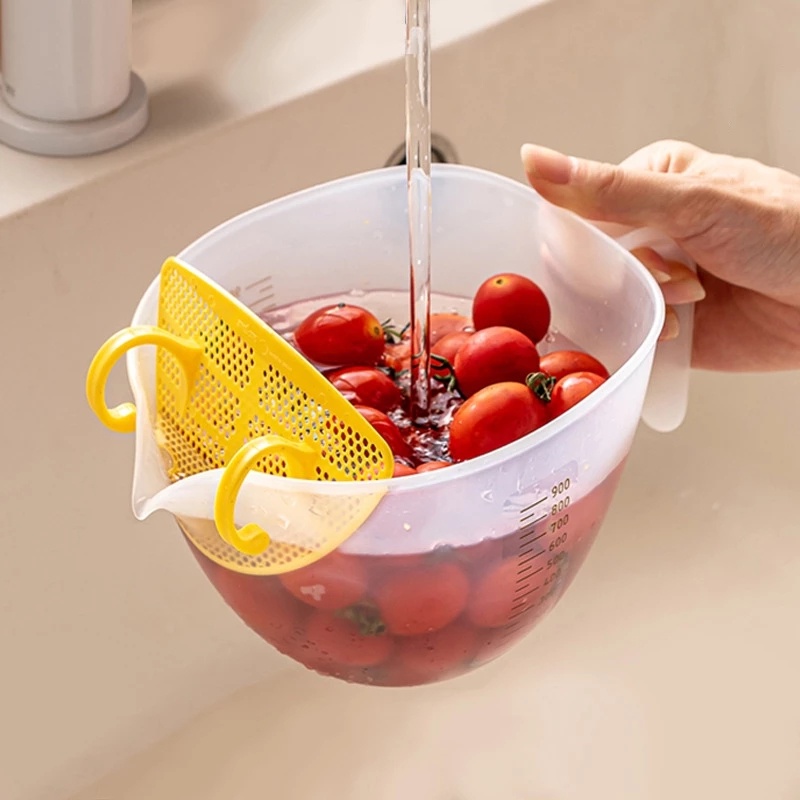 Cốc Đánh Trứng Bằng Nhựa Trong Suốt Có Thang Đo / Tấm Lọc Chất Lỏng Tiện Dụng Cho Nhà Bếp
