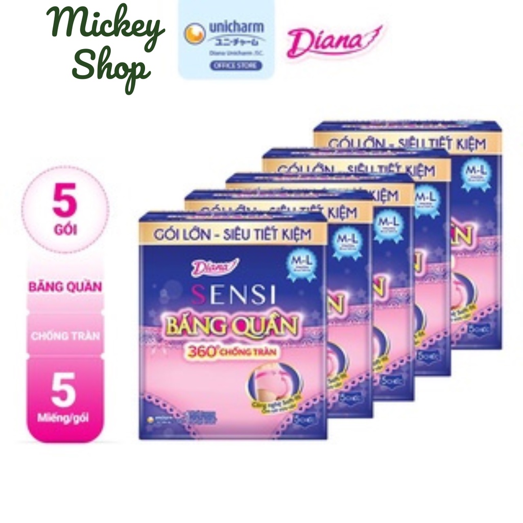 Bộ 5 Băng đêm dạng quần Diana size ML 5 chiếc/gói