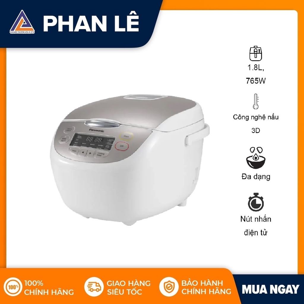 Nồi cơm điện tử Panasonic SR-CX188SRAM 1.8 lít - Trắng, nhiều chế độ nấu