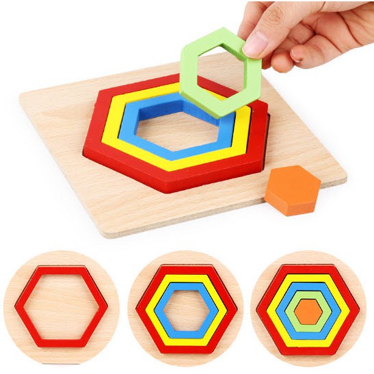 [Giáo dục sớm] Giáo Cụ Montessori Các Khối Hình Học Đồng Tâm Nhiều Màu Cầu Vồng Cho Bé 0-4 Tuổi