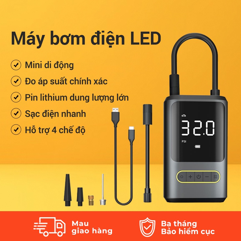 Máy Bơm Không Khí Xiaomi Di Động Xe Máy Xe Điện Lốp Sạc Không Dây Máy Bơm Không Khí Xe Hơi 150psi Kèm Phụ Kiện